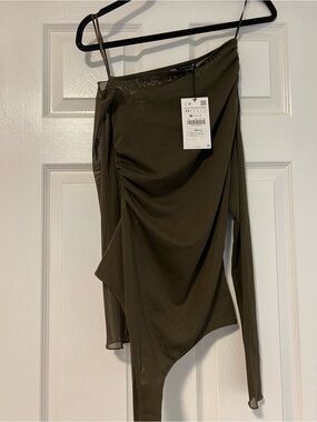 Zara Olive Off The Shoulder Bodysuit